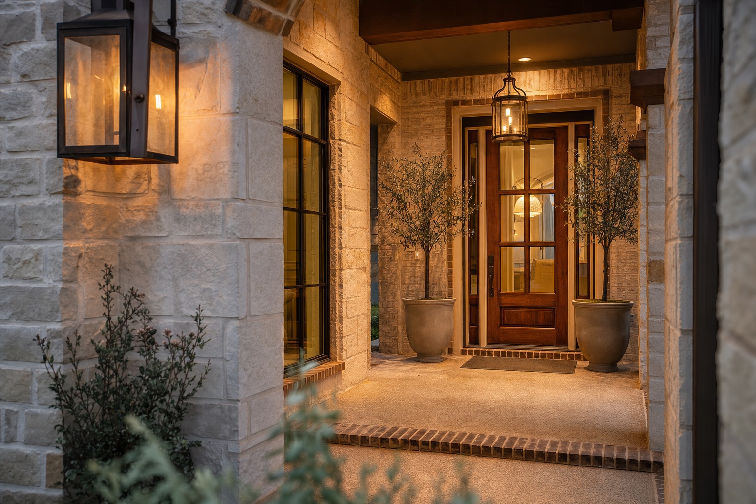 An inviting front porch of a North Texas home